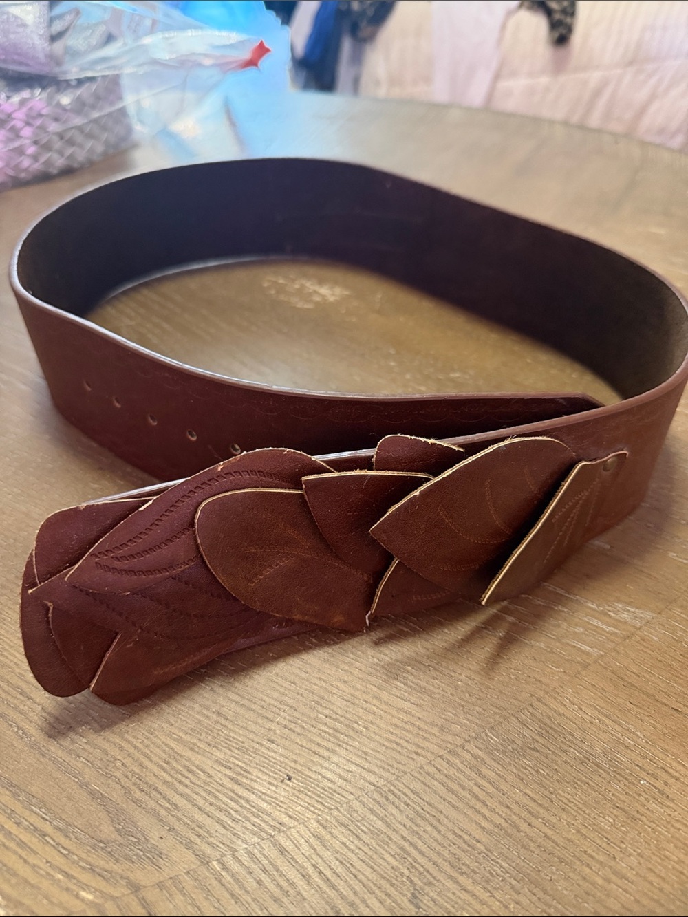 Braided Leather Wide Belt in Deep Brown